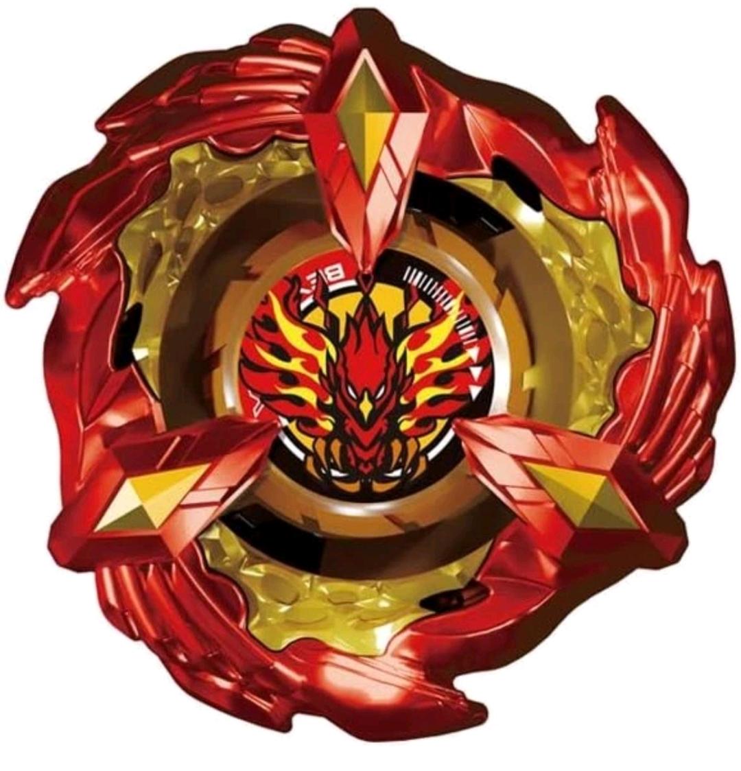 Phoenix Wing Beyblade X: metallic red and gold phoenix bit with aggressive blade ring
